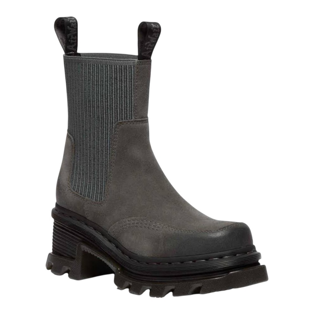 DR. MARTENS WAXY SUEDE CORRAN CHELSEA PLATFORM BOOTS.